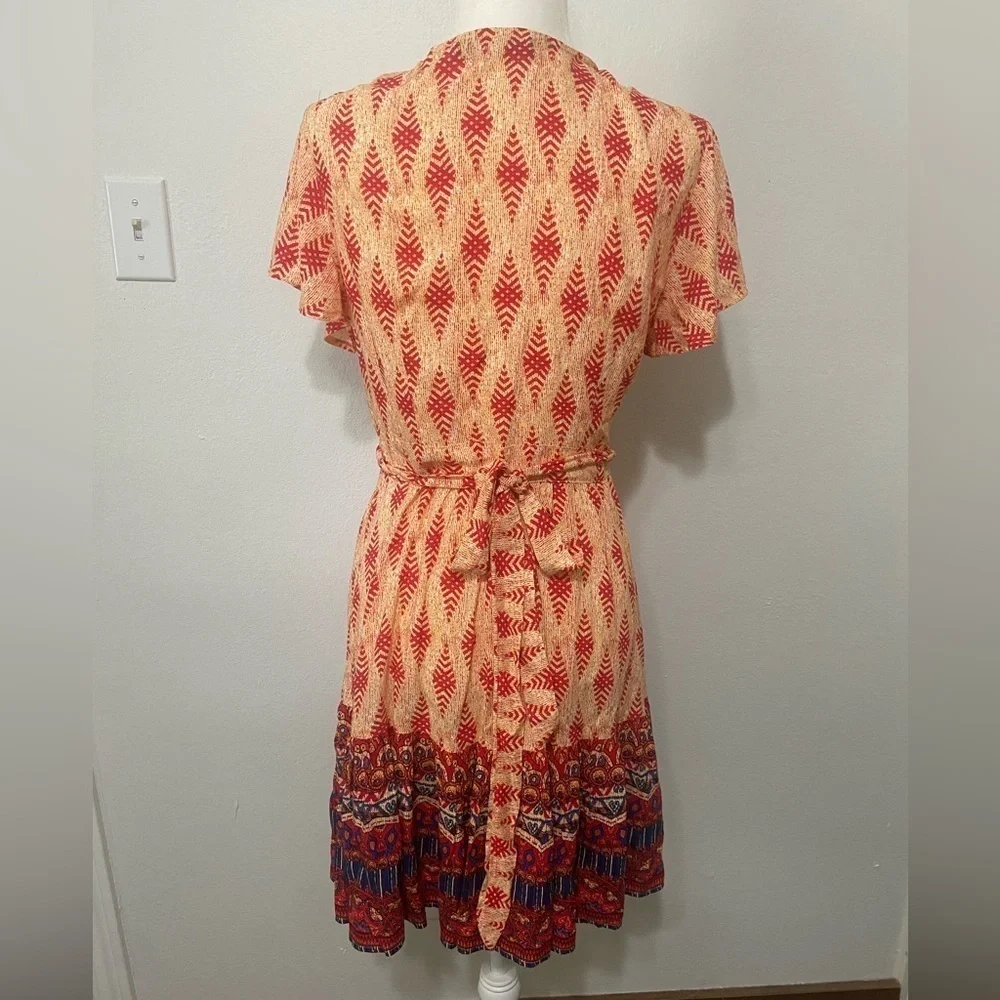 Zesica women's M bright and bold boho print true wrap dress EUC - Picture 4 of 9